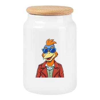 Partridge Funny Cartoon Kawaii Jacket Lunettes de soleil - Boîte à biscuits avec couvercle en bois - blanc - Devant