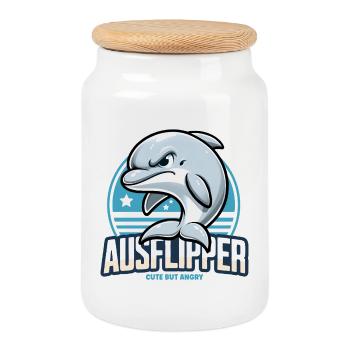 Grimmiger Delfin Delphin Dolphin Wütend Ausflipper - Keksdose mit Holzdeckel - Weiß - Vorne