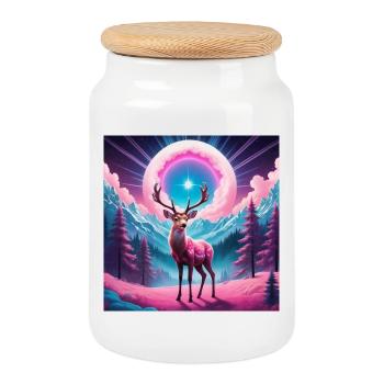 Deer on the mountain - Cookie Jar with Wooden Lid - white - Front