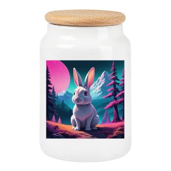 Rabbit on the mountain - Cookie Jar with Wooden Lid - white - Front