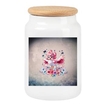 Flamant rose mignon - Boîte à biscuits avec couvercle en bois - blanc - Devant