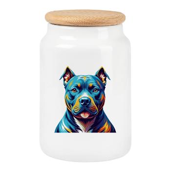 American Pitbull Terrier Dog Breed Cartoon Kawaii - Cookie Jar with Wooden Lid - white - Front