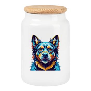 Aryan Molossus Chien Race Coloré Dessin Animé Kawaii - Boîte à biscuits avec couvercle en bois - blanc - Devant