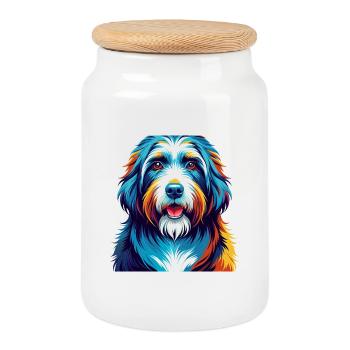 Bearded Collie Chien Race Coloré Dessin Animé Kawaii - Boîte à biscuits avec couvercle en bois - blanc - Devant