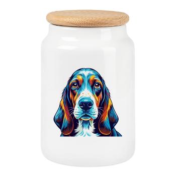 Basset Hound Dog Breed Colorful Cartoon Kawaii - Cookie Jar with Wooden Lid - white - Front