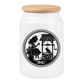 Magical silhouette princess and frog prince - Cookie Jar with Wooden Lid - white - Front