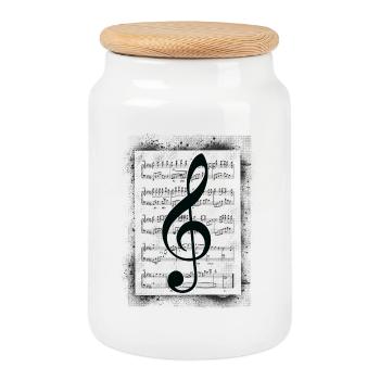 Musik mit Musiknoten - Keksdose mit Holzdeckel - Weiß - Vorne
