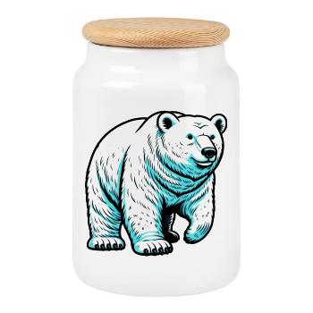 Polar bear - Cookie Jar with Wooden Lid - white - Front