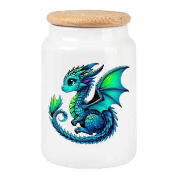 Dragon - Cookie Jar with Wooden Lid - white - Front