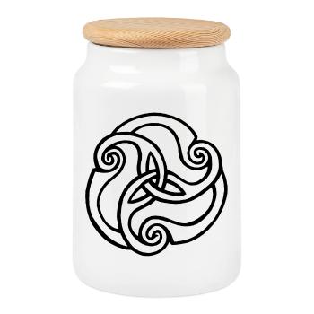Fleur noire à trois pétales - Boîte à biscuits avec couvercle en bois - blanc - Devant