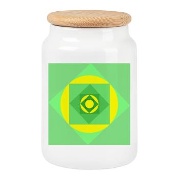 Colour play patterns in green and yellow - Cookie Jar with Wooden Lid - white - Front