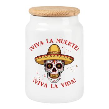 Colorful Calavera skull skull viva la muerte - Cookie Jar with Wooden Lid - white - Front