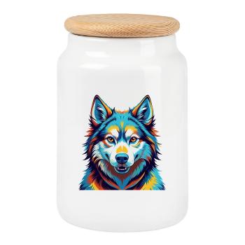 Seppala Sibérien Traîneau Chien Race Dessin Animé Kawaii - Boîte à biscuits avec couvercle en bois - blanc - Devant