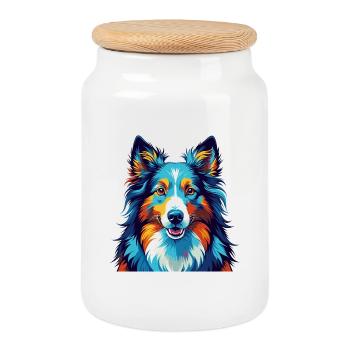 Chien de berger Shetland race Coloré Dessin animé Kawaii - Boîte à biscuits avec couvercle en bois - blanc - Devant