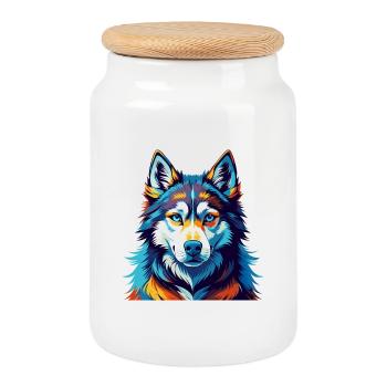 Siberian Husky Hunderasse Bunte Karikatur Kawaii - Keksdose mit Holzdeckel - Weiß - Vorne