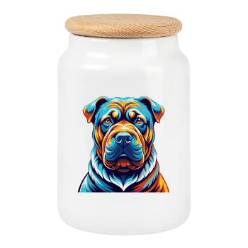 Shar Pei Hunderasse Bunte Karikatur Kawaii - Keksdose mit Holzdeckel - Weiß - Vorne