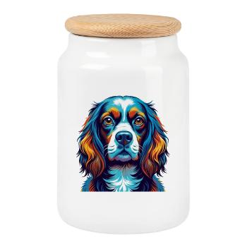 Epagneul Chien Race Coloré Dessin Animé Kawaii - Boîte à biscuits avec couvercle en bois - blanc - Devant