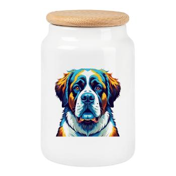 St Bernard Dog Breed Colorful Cartoon Kawaii - Cookie Jar with Wooden Lid - white - Front