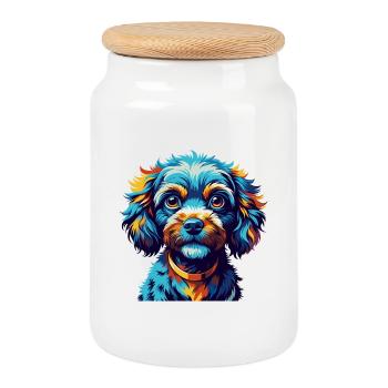 Toy Poodle Dog Breed Colorful Cartoon Kawaii - Cookie Jar with Wooden Lid - white - Front