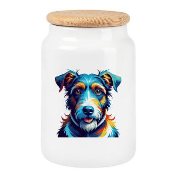 Fil Fox Terrier Chien Race Coloré Dessin Animé Kawaii - Boîte à biscuits avec couvercle en bois - blanc - Devant