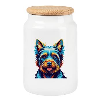 Terrier australien Chien Race Dessin animé Kawaii - Boîte à biscuits avec couvercle en bois - blanc - Devant