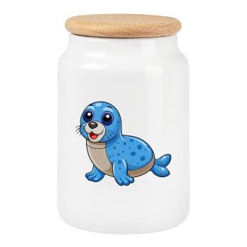 Seal Cute Mascot Cartoon Character Kawaii - Cookie Jar with Wooden Lid - white - Front