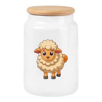 Sheep Cute Mascot Cartoon Character Kawaii - Cookie Jar with Wooden Lid - white - Front