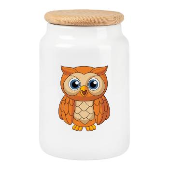 Eule Niedliche Maskottchen Zeichentrickfigur Kawaii - Keksdose mit Holzdeckel - Weiß - Vorne