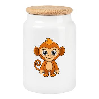 Singe Mignon Mascotte Personnage De Dessin Animé Kawaii - Boîte à biscuits avec couvercle en bois - blanc - Devant