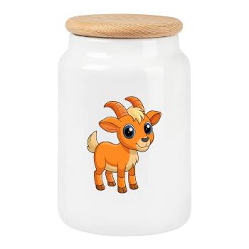 Goat Cute Mascot Cartoon Character Kawaii - Cookie Jar with Wooden Lid - white - Front
