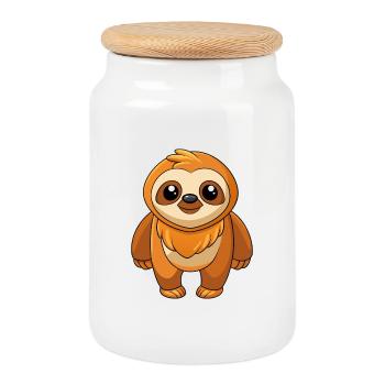 Paresseux Mascotte mignonne Personnage de dessin animé Kawaii - Boîte à biscuits avec couvercle en bois - blanc - Devant