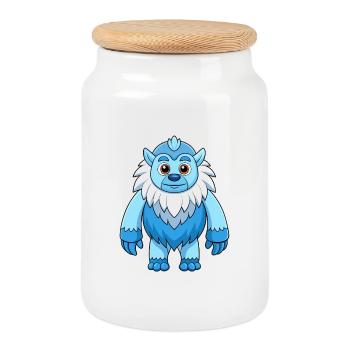 Yeti Niedliche Maskottchen Zeichentrickfigur Kawaii - Keksdose mit Holzdeckel - Weiß - Vorne
