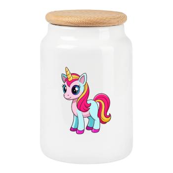 Licorne Mignon Mascotte Personnage De Dessin Animé Kawaii - Boîte à biscuits avec couvercle en bois - blanc - Devant
