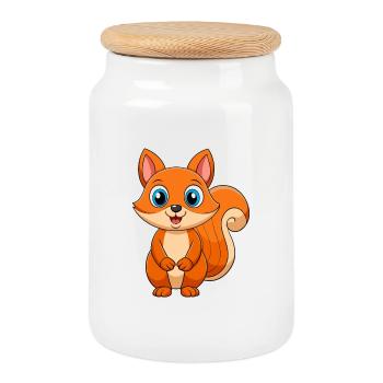 Squirrel Cute Mascot Cartoon Character Kawaii - Cookie Jar with Wooden Lid - white - Front