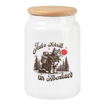 Promeneur de chats aventureux près du ciel nocturne - Boîte à biscuits avec couvercle en bois - blanc - Devant
