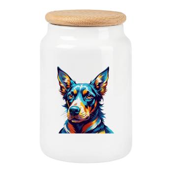 Chien courant de Transylvanie Race Dessin animé Kawaii - Boîte à biscuits avec couvercle en bois - blanc - Devant