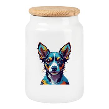 Toy Fox Terrier Dog Breed Colorful Cartoon Kawaii - Cookie Jar with Wooden Lid - white - Front