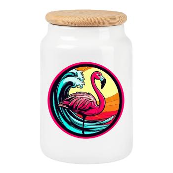 Flamingo - Keksdose mit Holzdeckel - Weiß - Vorne