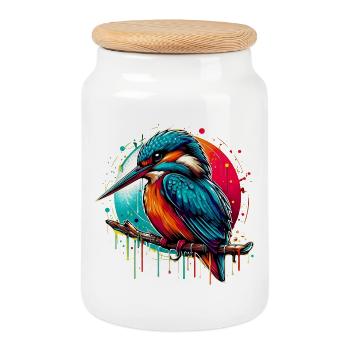 Martin-pêcheur - Boîte à biscuits avec couvercle en bois - blanc - Devant