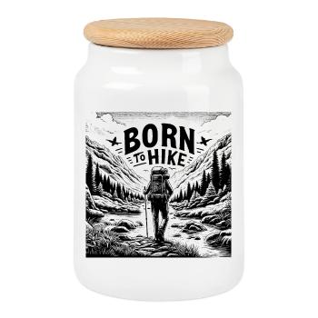 Born to hike - Cookie Jar with Wooden Lid - white - Front