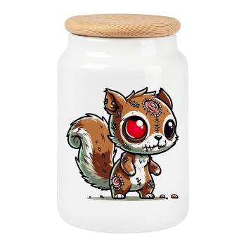creepy zombie squirrel for halloween fun - Cookie Jar with Wooden Lid - white - Front