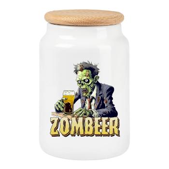 Zombier - Zombie et bière Bière Happy Halloween - Boîte à biscuits avec couvercle en bois - blanc - Devant