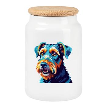 Airedale Terrier Chien Race Coloré Dessin animé Kawaii - Boîte à biscuits avec couvercle en bois - blanc - Devant