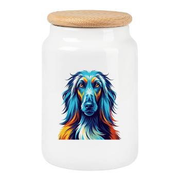 Afghan Hound Dog Breed Colorful Cartoon Kawaii - Cookie Jar with Wooden Lid - white - Front