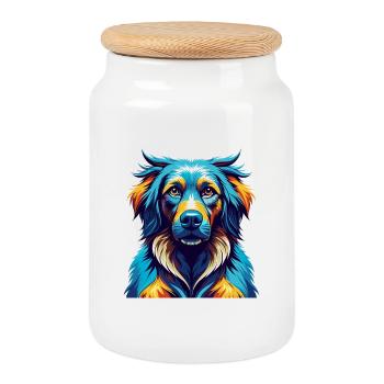 Afghan Kuchi Dog Breed Colorful Cartoon Kawaii - Cookie Jar with Wooden Lid - white - Front