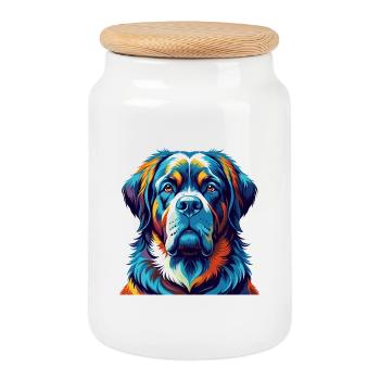Mastiff des Alpes Chien Race Coloré Dessin Animé Kawaii - Boîte à biscuits avec couvercle en bois - blanc - Devant