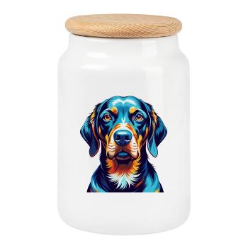 Black And Tan Coonhound Dog Breed Cartoon Kawaii - Cookie Jar with Wooden Lid - white - Front
