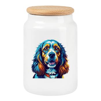 Cocker américain Spaniel Chien Race Dessin animé Kawaii - Boîte à biscuits avec couvercle en bois - blanc - Devant