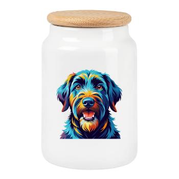 Schwarzer Russischer Terrier Hund Rasse Karikatur Kawaii - Keksdose mit Holzdeckel - Weiß - Vorne