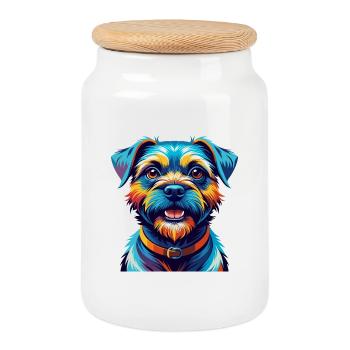 Border Terrier Chien Race Coloré Dessin Animé Kawaii - Boîte à biscuits avec couvercle en bois - blanc - Devant
